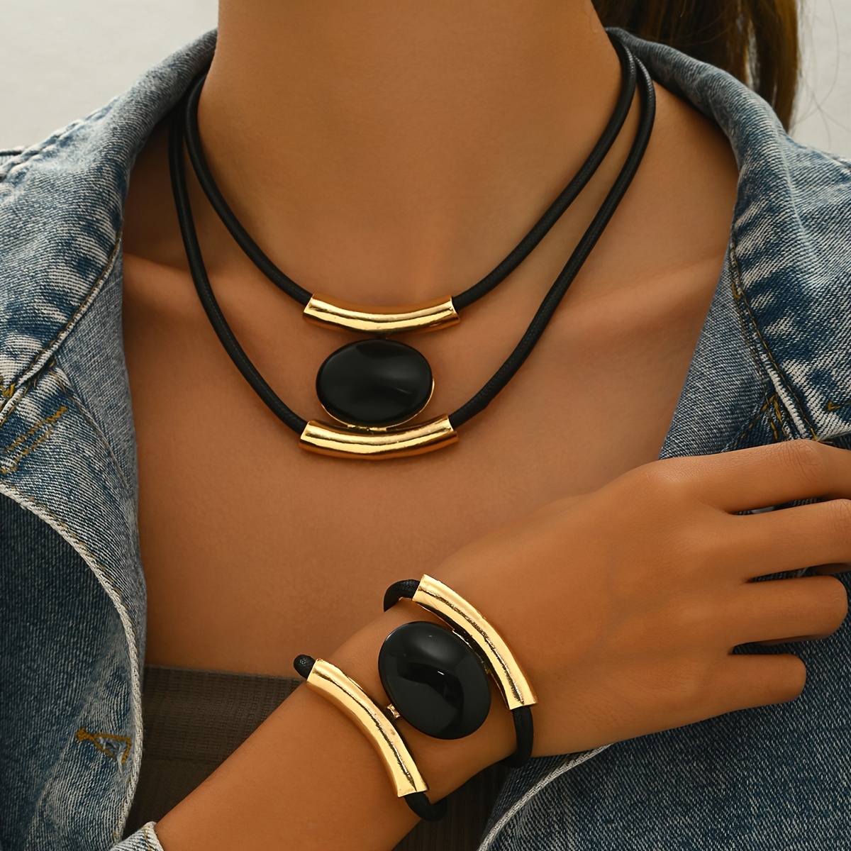 Boho Style Acrylic Pendant Bracelet and Necklace Set